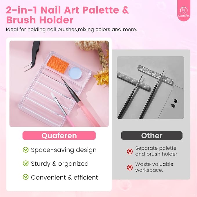Quaferen Nail Brushes for Nail Art 39PCS Nail Brush Tools Set with Nail Stand Holder 2-in-1 Nail Art Palette Professional Acrylic Nail Brushes Kit for Beginners Home Salon-VivaGrace Women