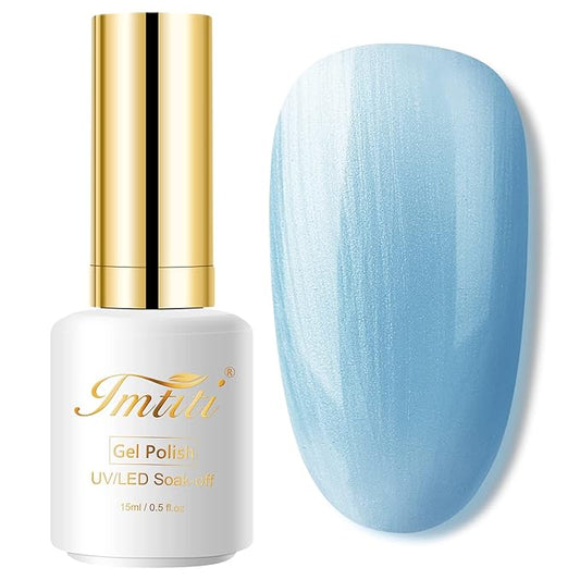 Imtiti Pearl Gel Nail Polish, 1 Pcs 15ml Light Blue Color Soak Off LED Long-Lasting Nail Gel Polish Nail Art Starter Manicure Salon DIY at Home, 0.5 Fluid Ounces