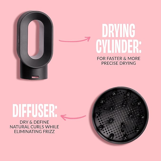Foxybae Super Styler – 4-in-1 Blow Dryer Brush Set - Diffuser, Blowout Brush, 1.25” Curling Barrel & Drying Cylinder - Voluminous, Frizz-free Hair - Blow Dryer, Straightener & Curler [Black Rose-Gold]-VivaGrace Women