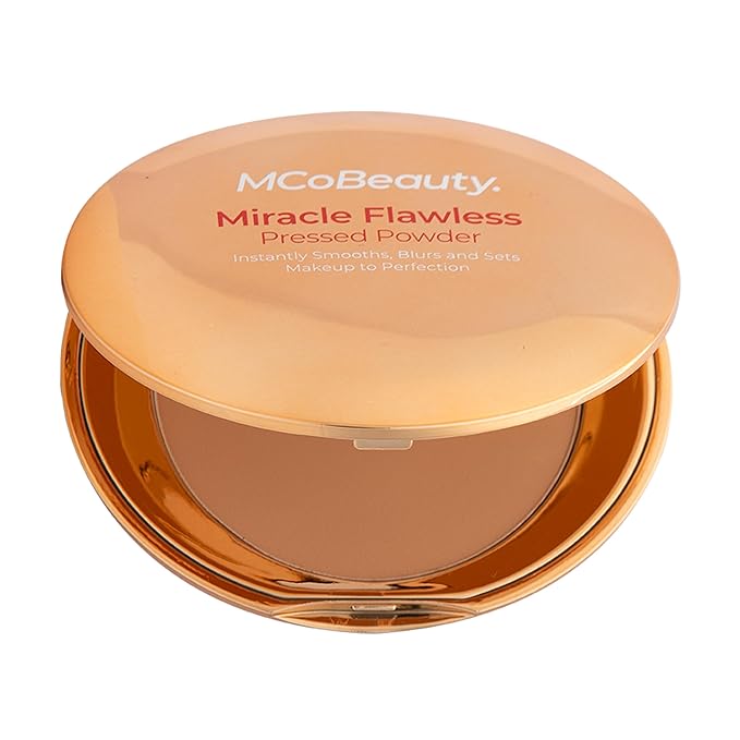 MCoBeauty Miracle Flawless Pressed Powder, Medium Warm Shade, Oil-Control, Soft-Focus Finish with Hydrating Rose Flower Extract & Sweet Almond Oil, Vegan, Cruelty Free Cosmetics-VivaGrace Women