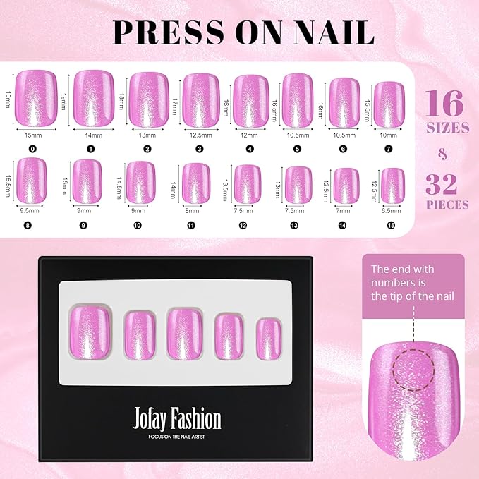 Mermaid Pink Press on Nails Short, Jofay Fashion Soft Gel Fake Nails, Cute Press on Nails, Reusable & Natural Acrylic False Nails, Stick on Nails for Women Girls Gift, Glue on Nails Kit 32 Pcs