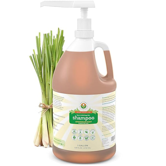 Organic Shampoo - Raw & Wildcrafted with Probiotics, Hypoallergenic Natural & Sulfate Free Shampoo for Sensitive Scalp, Dry Hair, Dandruff, Gallon, Lemongrass-VivaGrace Women