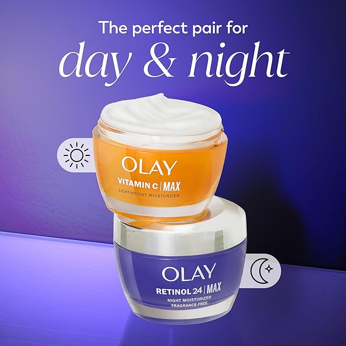 Olay Retinol Face Moisturizer, 24 MAX Anti-Aging Night Cream for Women, Fragrance-Free, Non Greasy - Anti-Wrinkle, Smooth Fine Lines, Tightening, Hydrating Skin Care - Peptides, Glycerin, 1.7 Oz-VivaGrace Women