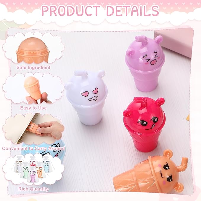 24 Sets Milk Tea Shaped Cute Lip Balm Fruit Flavored Lip Balm with Milk Tea Theme Gift Cards Milk Tea Boba Lover Birthday Baby Shower Party Inspirational Gifts Favors for Girls Kids Women-VivaGrace Women