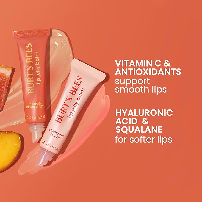 Burt’s Bees Mango Grapefruit Lip Jelly Balm, With Hyaluronic Acid and Squalane Moisturizer To Instantly Hydrate Lips, Lip Gloss With Responsibly Sourced Beeswax, Tint-Free, Lip Treatment, 0.45 oz.-VivaGrace Women