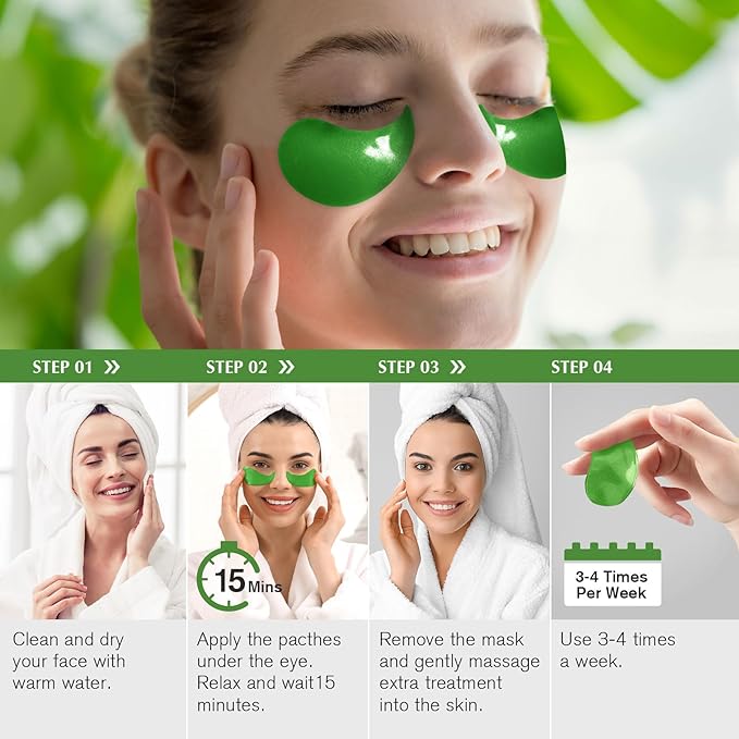 Under Eye Patches for Dark Circles: 30 Pairs Green Tea Eye Gels Pads - Reduce Eye Bags, Wrinkles & Puffy - Skin Treatment Mask Retinol Collagen - Anti Aging & Face Moisturizer For Women (Green Tea)-VivaGrace Women