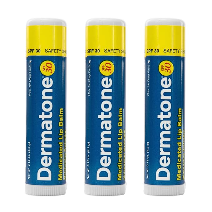 Dermatone Lip Balm SPF 30 | Medicated | Moisturizing | Cocoa Butter, Aloe, Vitamin E | Soothe & Replenish Chapped Lips | 3-Pack, 0.15 oz sticks-VivaGrace Women