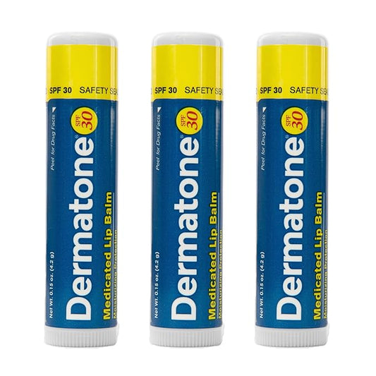 Dermatone Lip Balm SPF 30 | Medicated | Moisturizing | Cocoa Butter, Aloe, Vitamin E | Soothe & Replenish Chapped Lips | 3-Pack, 0.15 oz sticks-VivaGrace Women