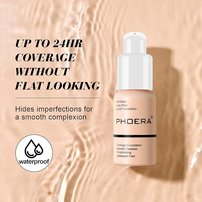 BestLand 2Pack PHOERA Foundation Full Coverage Liquid Foundation Cream - Long-lasting Lightweight Concealer - Oil-Free Formula - Natural Shade - Suitable for All Skin Types (104 Buff Beige & 105 Sand)-VivaGrace Women