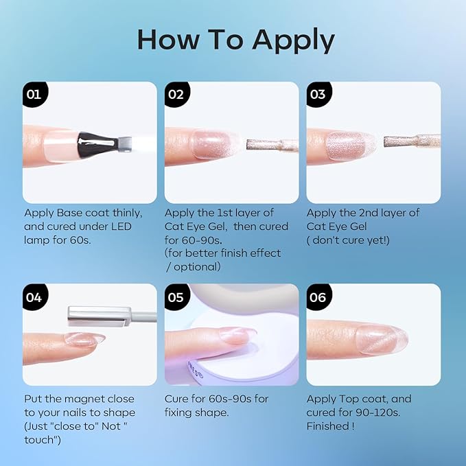 modelones Cat Eye Gel Nail Polish Set, 6 Colors Holographic 9D Glassy Cat Eye Glitter Gel Polish Set Black Blue Purple Green Nail Polish Kit with Magnet Soak Off LED Nail Art DIY Salon Gift-VivaGrace Women