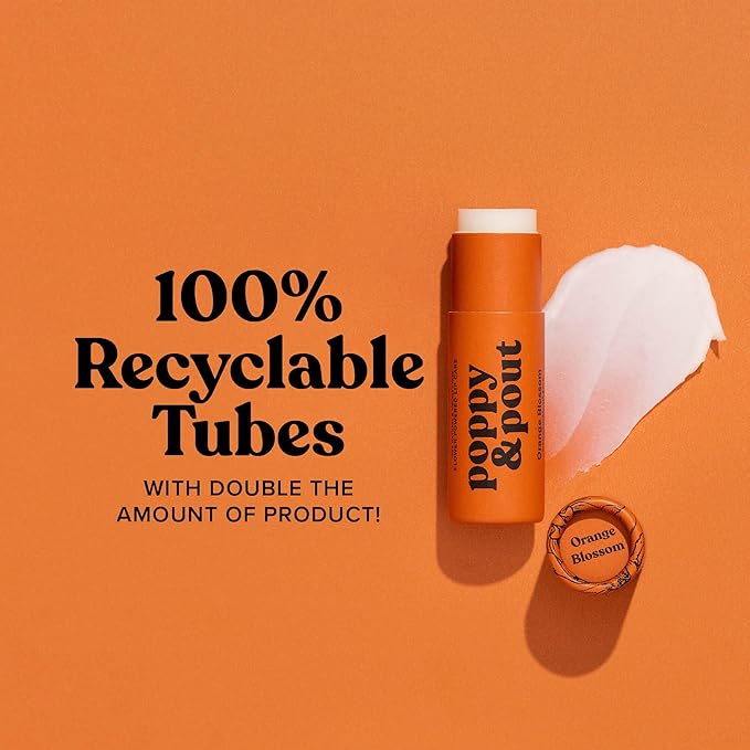 Poppy & Pout Orange Bloom Jumbo Lip Balm | All Natural Lip Balms & Moisturizers | Hydrates with Beeswax, Vitamin E, Organic Coconut Oil | Cruelty-Free | Lip Balm in Recyclable Cardboard Tube-VivaGrace Women