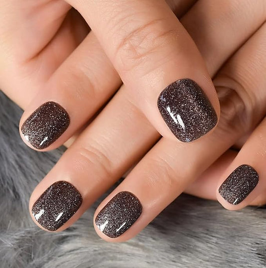 Curvlife Press on Nails Acrylic Fake Nails with Design Full Cover False Nails Reusable Nail Kit with Nail Glue Adhesive Tabs Nail File Artificial Glue on Nails (Gray star point, 30pcs)