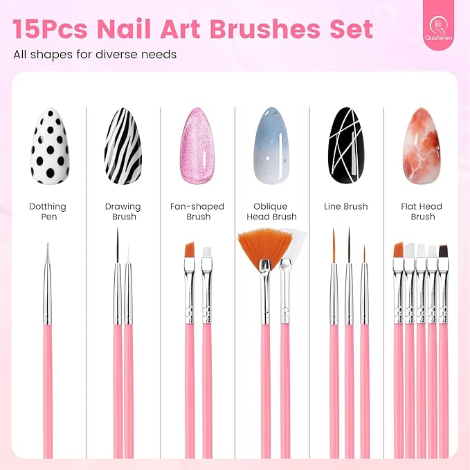 Quaferen Nail Brushes for Nail Art 39PCS Nail Brush Tools Set with Nail Stand Holder 2-in-1 Nail Art Palette Professional Acrylic Nail Brushes Kit for Beginners Home Salon-VivaGrace Women