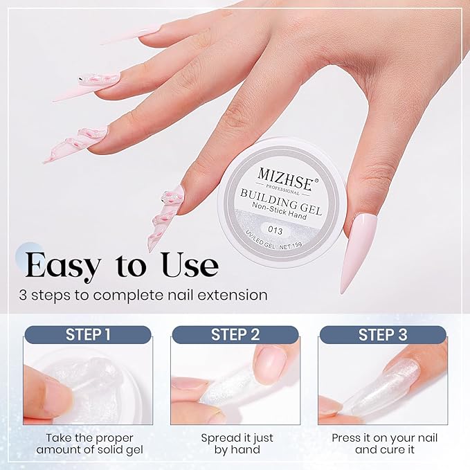 MIZHSE Solid Builder Gel, Aurora White Non-Sticky Hand Sculpting Gel for Nails, Mermaid Pearl 3D Nail Art Building Carving Modeling Hard Extension Soak Off U V LED Manicure Salon Home DIY 15g-VivaGrace Women