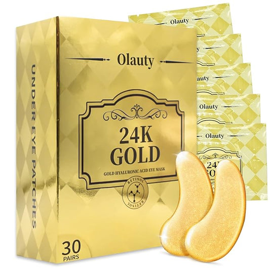 30 Pairs Under Eye Patches for Puffy Eyes, 24k Gold Under Eye Mask, Gel Crystal Collagen Eye Masks for Dark Circles and Puffiness,Travel Eye Patches for Reducing Fine Lines,Moisturizing Skin Care Set-VivaGrace Women
