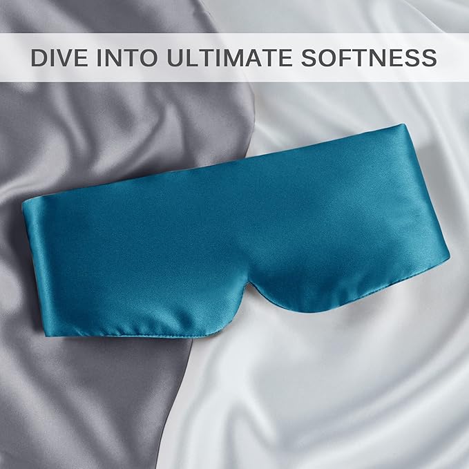 Zenssia 100% Mulberry Silk Sleep Mask Eye Mask for Man and Woman with Adjustable Headband, Full Size Large Sleep Mask & Blindfold for Total Blackout for All Night Sleep, Travel & Nap- Peacock Blue-VivaGrace Women