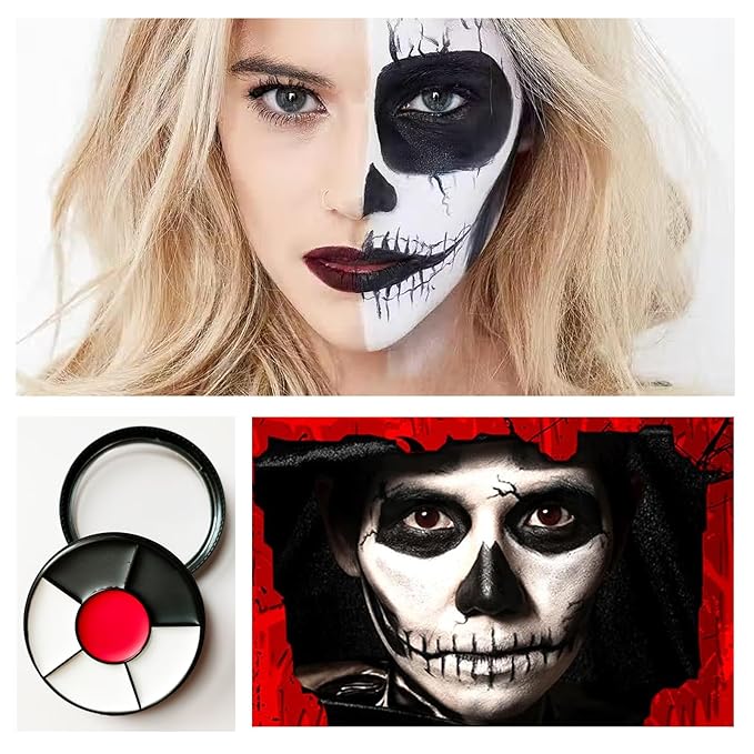 Clown Makeup Kit Face Paint Clown Wheel Black White Red Eye Black Football Softball Baseball Sports,Professional Halloween Joker Zombie Skeleton Vampire Makeup-VivaGrace Women