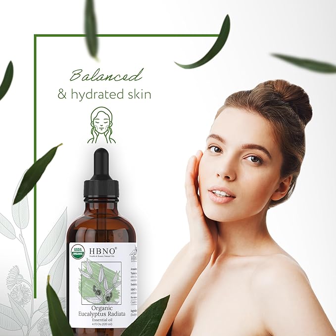 HBNO Organic Eucalyptus Radiata Essential Oil - 4 oz (120ml) - USDA Certified Organic Eucalyptus Radiata Essential Oil, Soap Making, DIY, Fragrances, Diffuser-VivaGrace Women