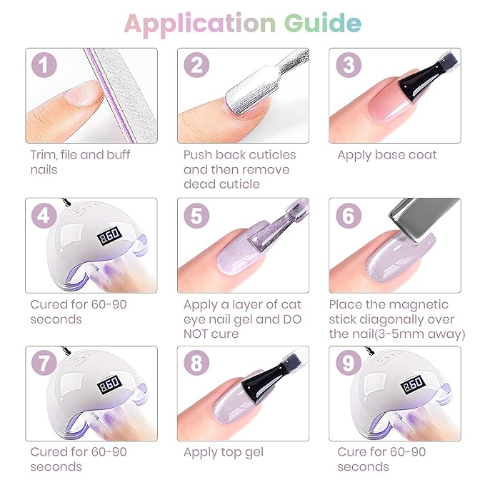 RARJSM Sparkle Diamond Cat Eye Gel Nail Polish Set 6 Colors Nude Pink Milky Jelly Purple Green Blue Silver Glitter Cateye Gel Polish with Magnet Stick UV LED Curing Requires Soak Off Home Salon Diy-VivaGrace Women