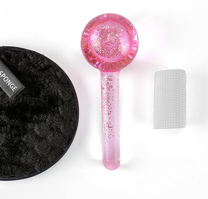 Facial Ice beauty ball- 2PC Globes Pink Facial Roller for Cold or Hot Skin Massagers Globe Durable Quartz Glass for Face and Eye Rollers Reduce Puffiness-VivaGrace Women