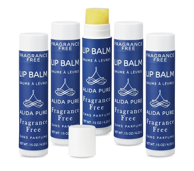 Fragrance Free Lip Balm, Vegan Lip Balm Set, Unscented, No Flavor, Beeswax Free, Organic Jojoba Oil, Avocado Oil, Vitamin E, Natural Moisturizer for Dry, Chapped, or Cracked Lips 5 Tube Set-VivaGrace Women