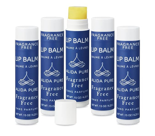 Fragrance Free Lip Balm, Vegan Lip Balm Set, Unscented, No Flavor, Beeswax Free, Organic Jojoba Oil, Avocado Oil, Vitamin E, Natural Moisturizer for Dry, Chapped, or Cracked Lips 5 Tube Set-VivaGrace Women