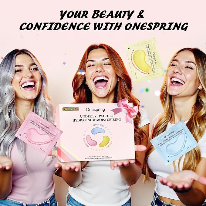 Eye Mask Gift Box (48 Pairs) - Caffeine, 24K Gold, Retinol Triple Energy - Fights Puffiness, Dark Circles, Fine Lines, Firming Under Eye Patches - Birthday, Bachelorette Party, Bridesmaid Gift-VivaGrace Women