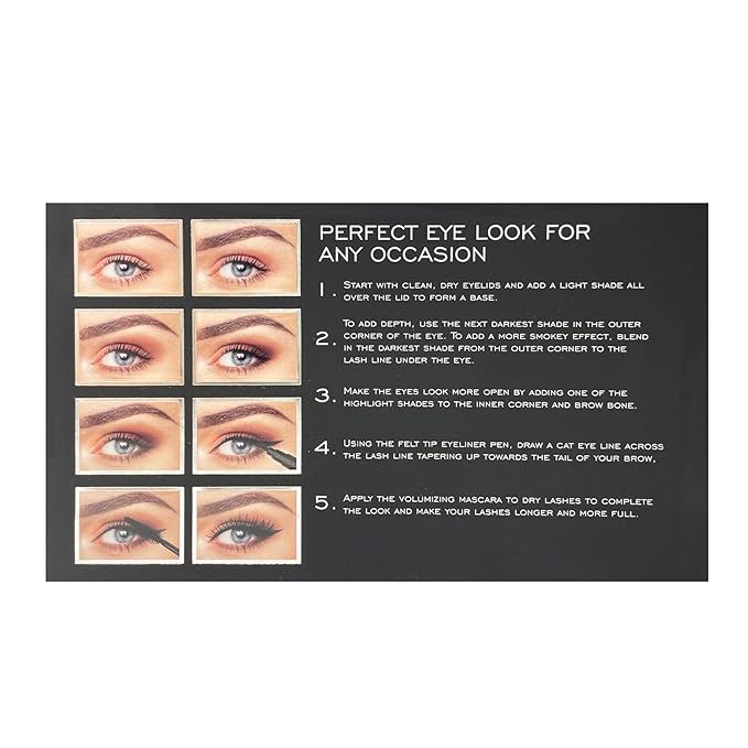 Natural Complete Eye and Lip Set - Includes Eyeshadow Palette, Eye Liner, Mascara, Lip Oil - 4 pcs-VivaGrace Women