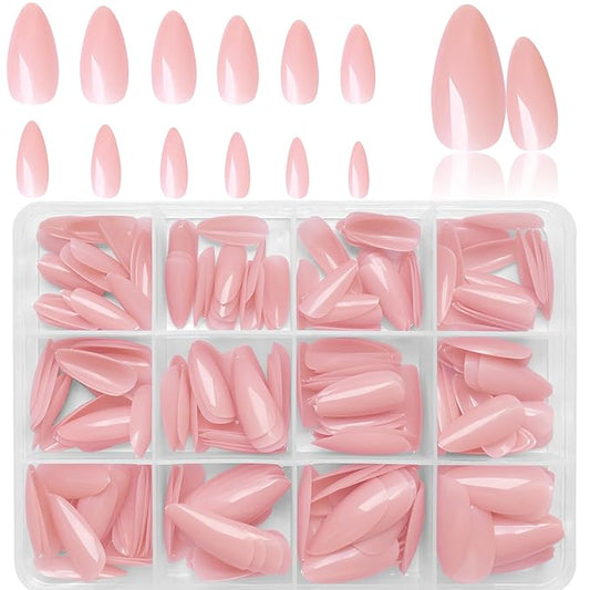 LoveOurHome 240pc Almond Press on Nails Medium Fake Nail Tips Nude Acrylic Nails Press ons Nail Almond Short Stiletto False Nail French Artificial Fingernail & Adhesive Tabs Glue for Women Girls