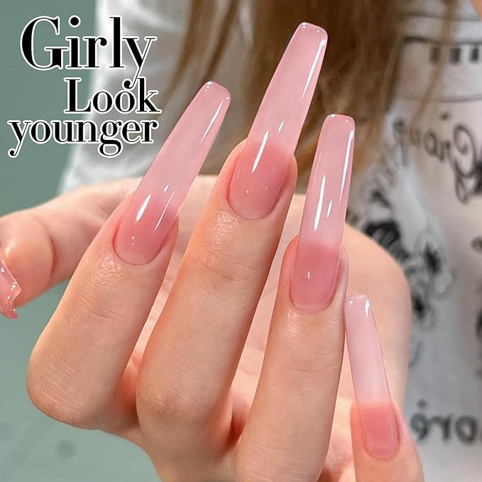 Double Rhythm 0.5Oz Translucent Gel Polish Sheer Neutral Natural Light Milky Same Color Same Bottle 15ML Jelly Gel Polish Art DIY at Home (Milky Pink-A1401)-VivaGrace Women