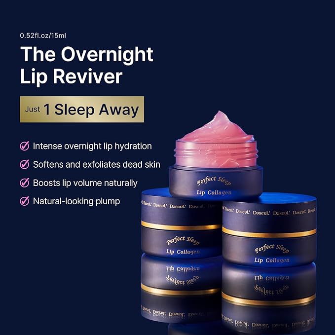 Perfect Sleep Lip Collagen 0.52fl.oz/15ml, Hydrolyzed Collagen+Rice Protein, Willow Bark Extract & Peptide to Nourish, Moisturize & Exfoliate the lips, Sleep-Beauty, Korean Overnight Lip Mask-VivaGrace Women