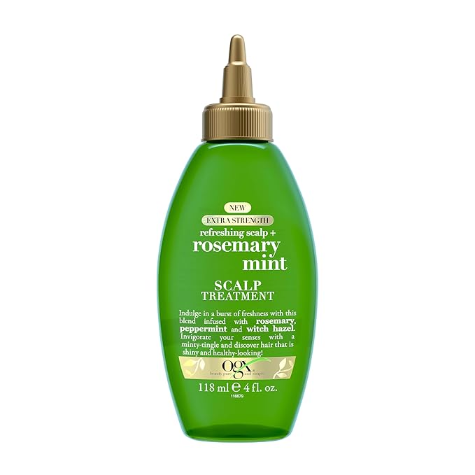 OGX Extra Strength Refreshing Scalp + Rosemary Oil Mint Dry Scalp Treatment, Peppermint & Witch Hazel Scalp Detox, Clarifying Leave-In to Help Remove Buildup and Refresh, Shiny Hair Finish, 4 fl oz-VivaGrace Women