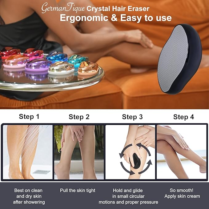 Crystal Hair Eraser,Natural Crystal Hair Remover,Reusable Painless Nano Glass Hair Removal Device Without Shaver,Gentle Crystal Epilator and Exfoliator for Soft Silky Skin(Black)-VivaGrace Women
