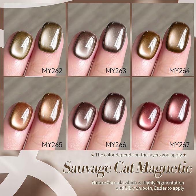BORN PRETTY Magnetic Gel Nail Polish Water Light Cat Magnetic Eye Gel Brown SaU Vage Jelly Glass Crystal Magnetic Gel Polish Glitter Shimmer Auroras Magnetic Gel Nail Art Manicure Kit 6PCS-VivaGrace Women