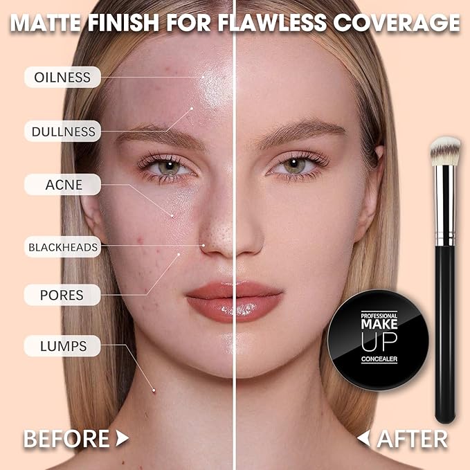 Cream Concealer Full Coverage Makeup, Matte Color Correcting Concealer with Brush, Waterproof, Conceals Blemish, Pores and Spots, Under Eye Makeup Concealer for Dark Circles (#04 LIGHT)-VivaGrace Women