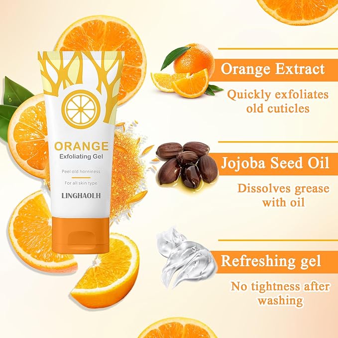2PCS Orange Face Exfoliating Gel Scrub,Gentle Exfoliating Face Wash,Deep Cleansing Moisturizing Peeling Gel Face Scrub for All Skin Types