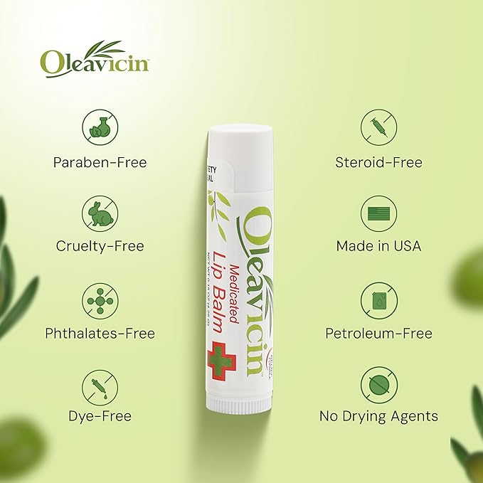 Natural Lip Balm by Oleavicin | Dry Lip Relief | Patented Moisturizing Formula for Chapped Lips | Organic Olive Leaf Extract-VivaGrace Women