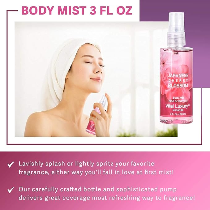 Bath & Body Care Travel Set - Home Spa Set with Body Lotion, Shower Gel and Fragrance Mist (Japanese Cherry Blossom)-VivaGrace Women