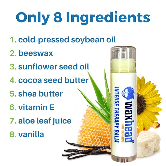 Waxhead Organic Lip Balm Vanilla - Sunburn Relief, Lip Moisturizer for Very Dry Lips, Lip Therapy, Lip Repair for Dry Cracked Lips, Healing Lip Balm for Severely Chapped Lips (4 pack)-VivaGrace Women