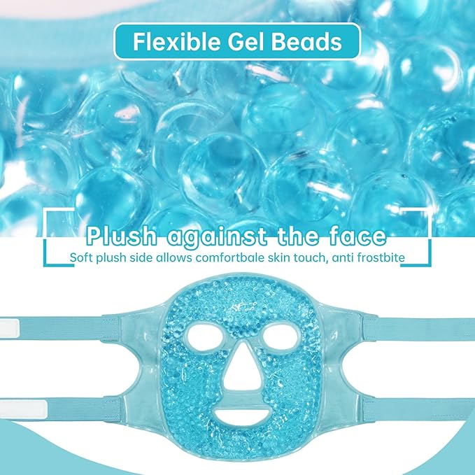 Ice Face Mask Reusable and Cold Gel Eye Mask for Puffiness/Dark Circles/Eye Bags/Dry Eyes/Headaches/Migraines/Stress Relief, Ice Pack for Eyes & Face (Blue)-VivaGrace Women
