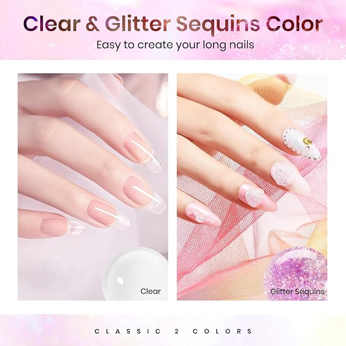 MIZHSE 2PCS Solid Builder Gel for Nails: 30g/1oz Clear & Pink Glitter Hard Gels for Nails 3D Gel with Dual Forms 3D Silicone Mold Soak off U V Builder Gels for Nail Art Manicure Home DIY-VivaGrace Women