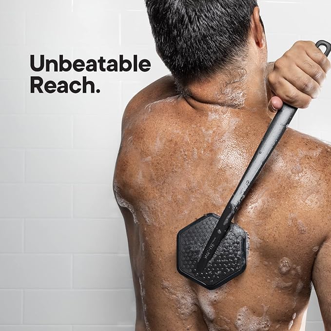 TOOLETRIES Silicone Back Scrubber - Exfoliating Shower Brush, Back Washer for Men, Durable Back Brush with Long Handle - Long Lasting Bath & Shower Accessories - Charcoal-VivaGrace Women