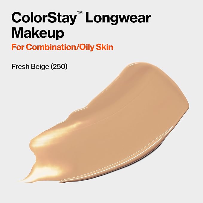 Revlon Liquid Foundation, ColorStay Face Makeup for Combination & Oily Skin, SPF 15, Medium-Full Coverage with Matte Finish, Fresh Beige (250), 1.0 oz-VivaGrace Women