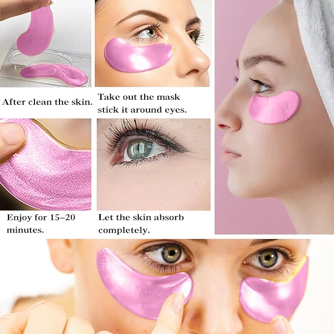30 Pairs 24K Pink Under Eye Patches,Crystal Collagen Under Eye Mask,Puffy Eyes and Dark Circles Treatments,Moisturising&Hydrating Under Eye Patch Pads for Reducing Fine Lines Eye Bags(Pink)-VivaGrace Women