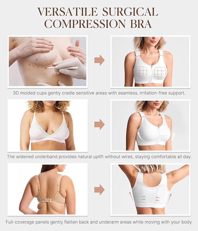 BRABIC Zip Front Closure Everyday Bra for Women Post Surgery Compression Support with Adjustable Straps Wirefree-VivaGrace Women