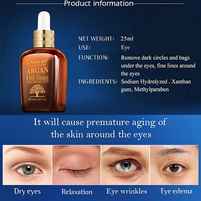 Argan Oil Eye Essence Hyaluronic Acid Anti-Wrinkle Anti-Aging Remove Eyes Pouch 25ml/0.88fl.oz-VivaGrace Women