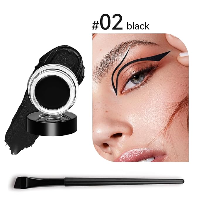 Eyeliner Gel Set,Long Lasting Waterproof Gel Eyeliner With 5.51 IN Long Eyeliner Brush,High-Intensity Pigments Smudge-Proof Eye Liner Makeup Creamy Eyeliner Gel 5G-Black