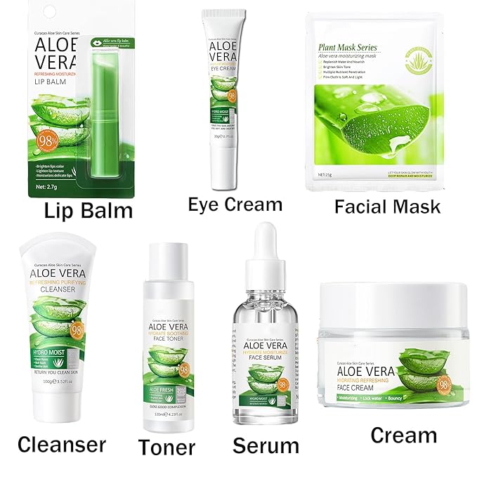 8Pcs Skin Care Products Set, Aloe Vera Skin Care Sets, Skin Care Gift Set for Women Girls, Skincare Routine Set, Face Care Kit with Cleanser, Mask, Toner, Serum, Lip Balm, Eye Cream, Moisturizer-VivaGrace Women
