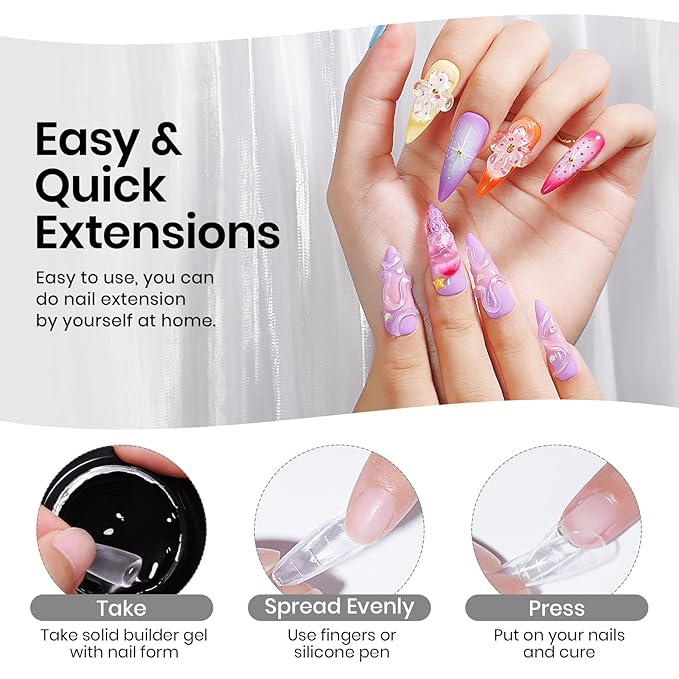 MIZHSE 30g/1oz Solid Builder Gel for Nails and 15g 3D Painting Gel, Clear Hard Gels for Nails Sculpting Nails Art Soak Off U V LED Builder Salon Home DIY Manicure-VivaGrace Women