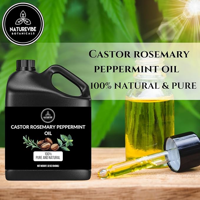 Naturevibe Botanicals Castor with Rosemary and Peppermint Oil 32 Ounces | 100% Pure and Natural | Great for Skin Care and Hair Care-VivaGrace Women